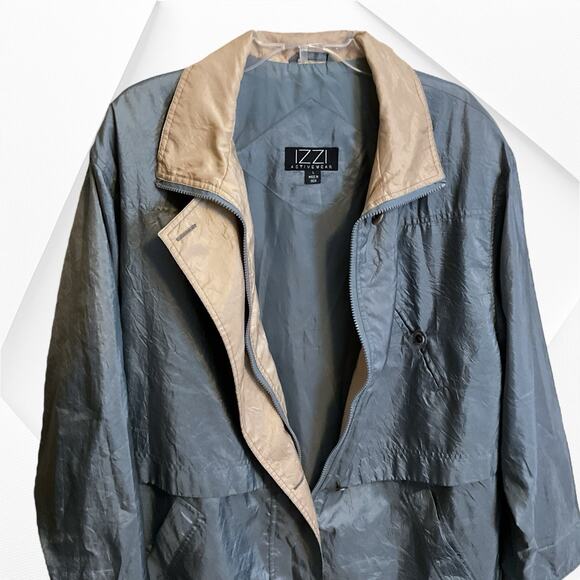 IZZI Activewear Wind Rain Jacket Women’s Size L Green Tan Drawstring Waist Zip - Picture 4 of 13